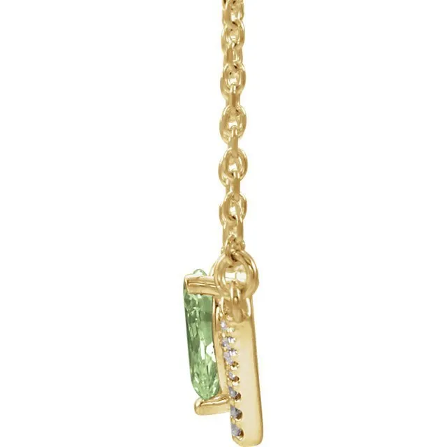 14KT GOLD 0.48 CT PERIDOT & .08 CTW DIAMOND ACCENT "V" BAR NECKLACE