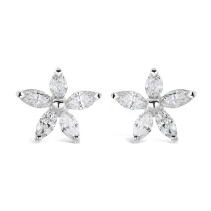 18ct White Gold Marquise Cut Diamond Flower Stud Earrings