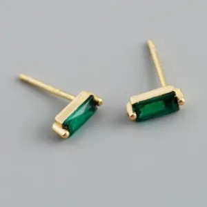 18K Gold-Filled and 925 Sterling Silver Baguette Stud Earrings