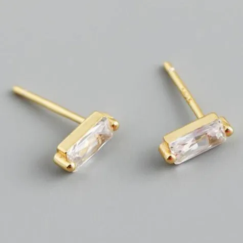 18K Gold-Filled and 925 Sterling Silver Baguette Stud Earrings