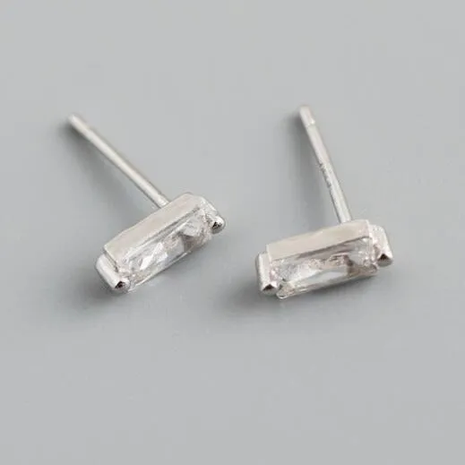 18K Gold-Filled and 925 Sterling Silver Baguette Stud Earrings