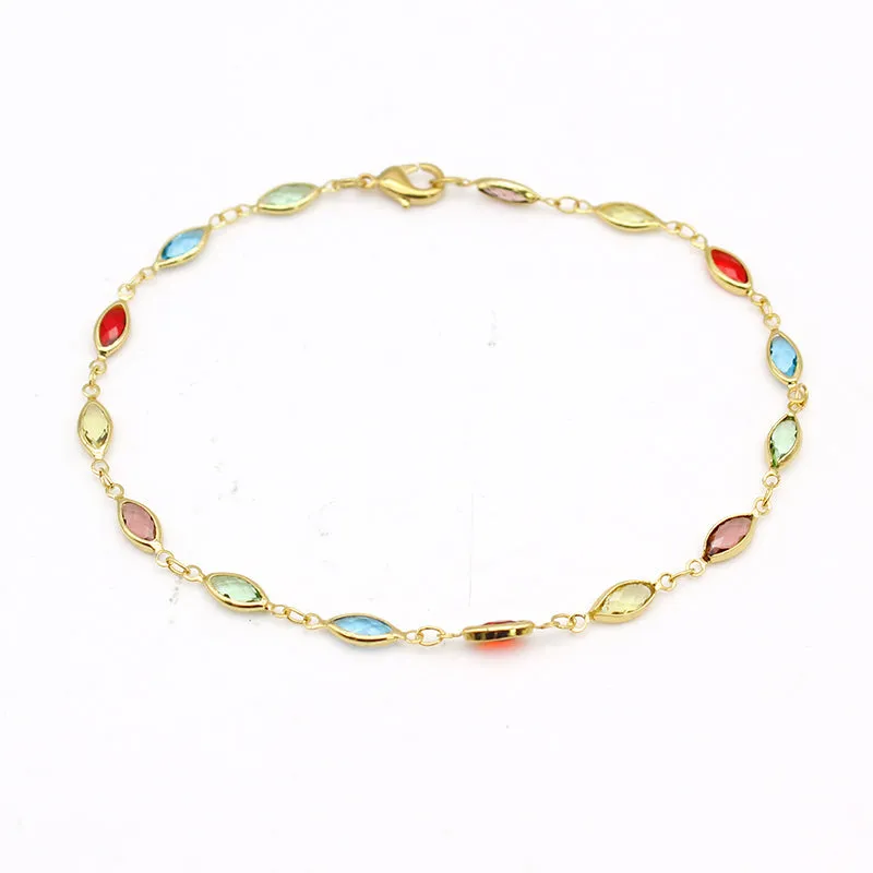 18K Gold Filled High Polish Finsh Gold and Multi Color Crystal Oval Anklet