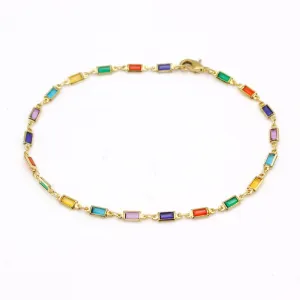 18K Gold Filled High Polish Finsh Gold and Multi Color Dark Crystal Baguette Anklet