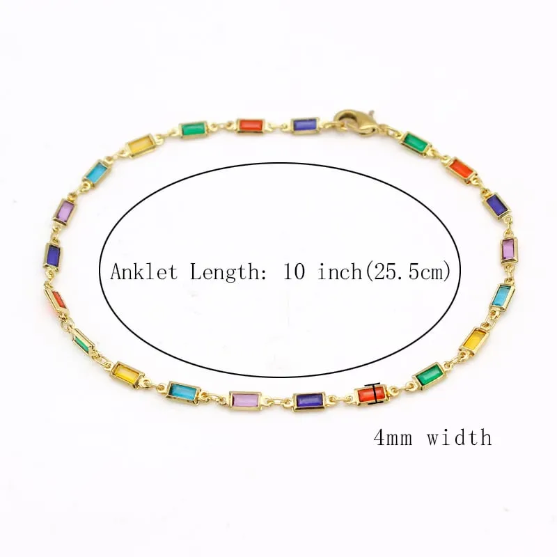 18K Gold Filled High Polish Finsh Gold and Multi Color Dark Crystal Baguette Anklet