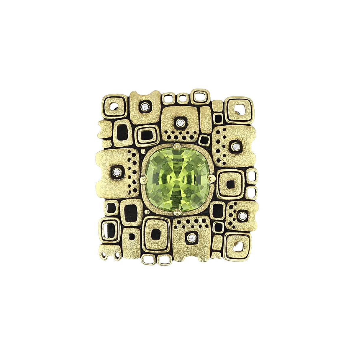 18K Gold, Silver, Diamond and Peridot Pendant