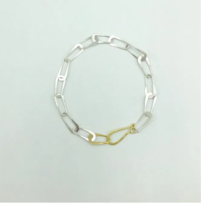 18k Yellow Gold and Sterling Silver Oval Link Bracelet