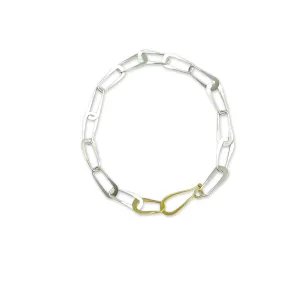 18k Yellow Gold and Sterling Silver Oval Link Bracelet