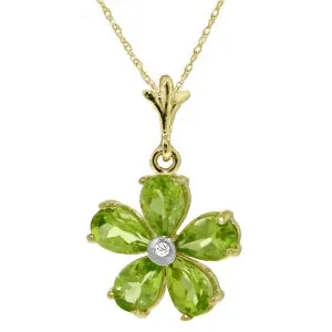 2.22 Carat 14K Solid Yellow Gold Necklace Natural Peridot Diamond