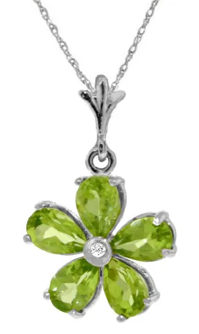 2.22 Carat 14K Solid Yellow Gold Necklace Natural Peridot Diamond