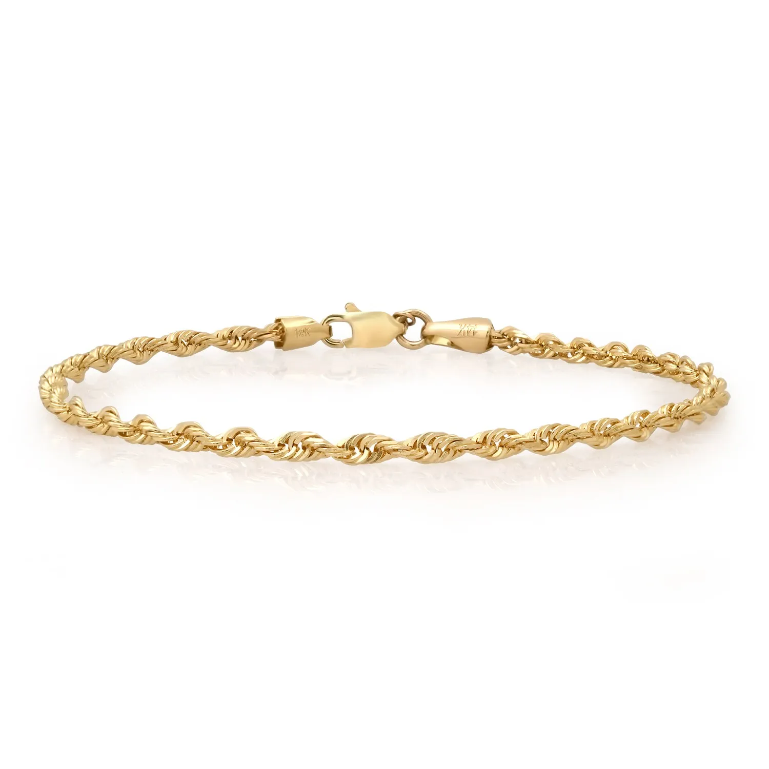 2.7mm 14k Solid Gold Diamond Cut Rope Bracelet