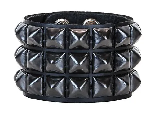 3 Row Black Pyramid Stud Bracelet