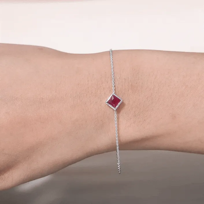 3/4 CT Minimal Princess Cut Ruby Solitaire Chain Bracelet