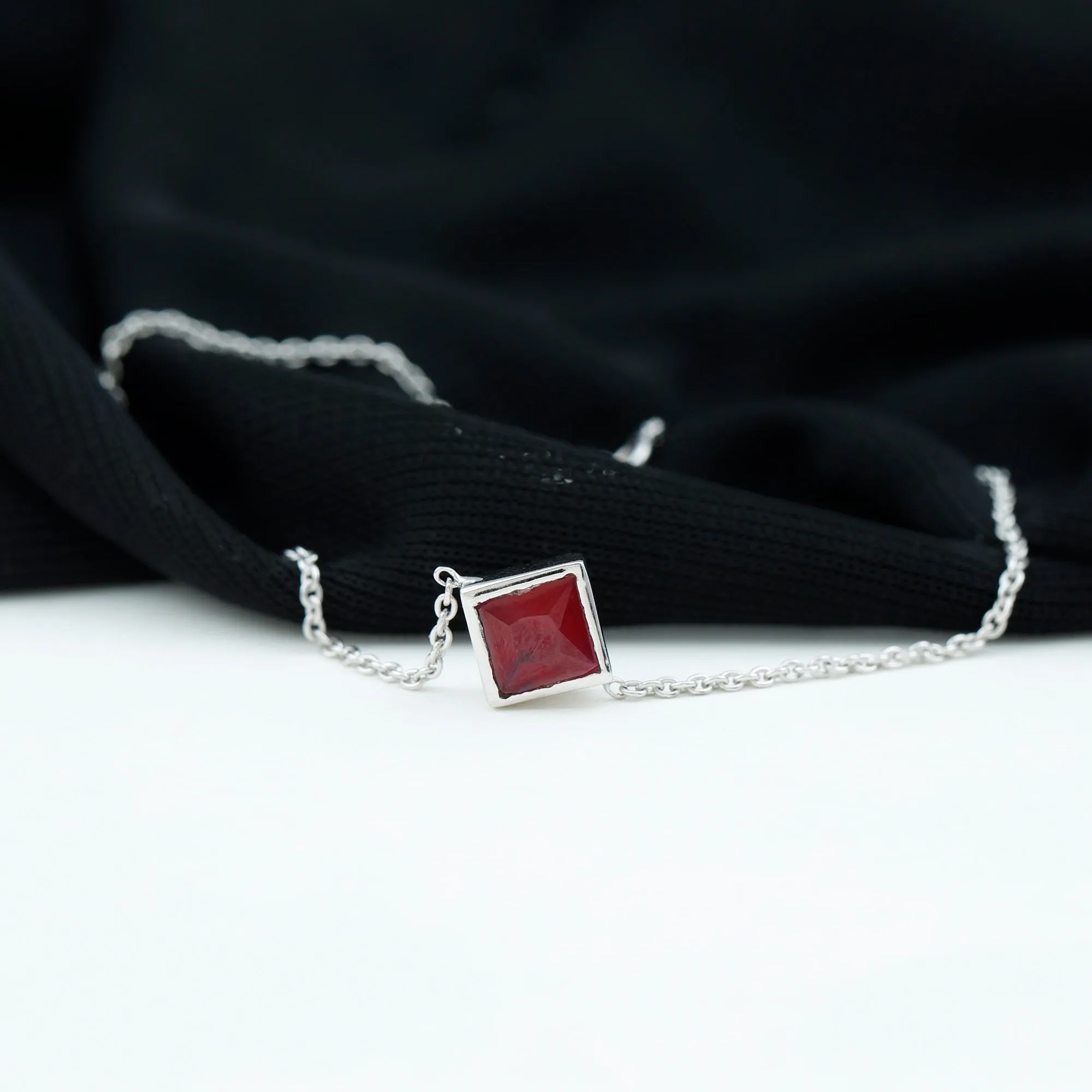 3/4 CT Minimal Princess Cut Ruby Solitaire Chain Bracelet