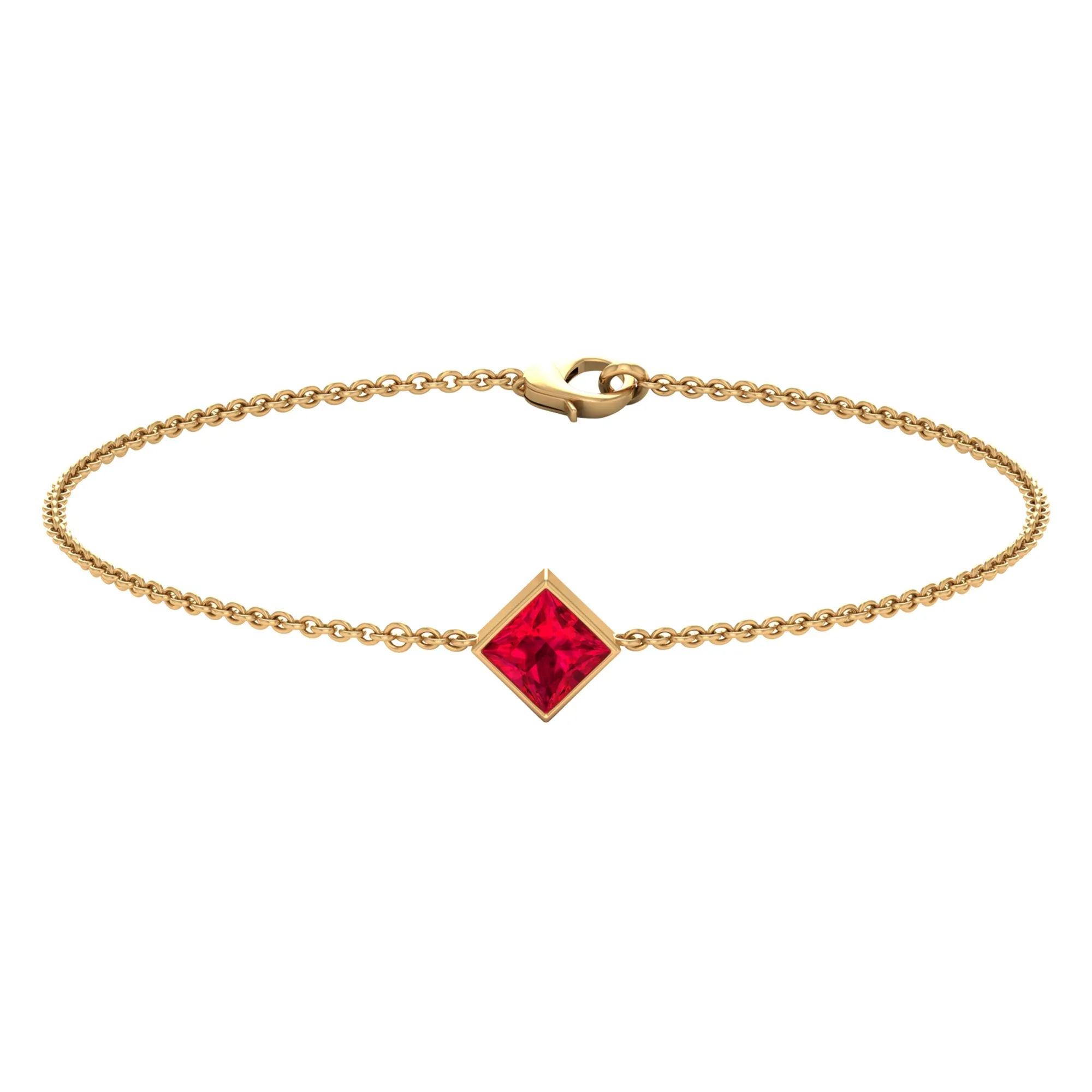 3/4 CT Minimal Princess Cut Ruby Solitaire Chain Bracelet