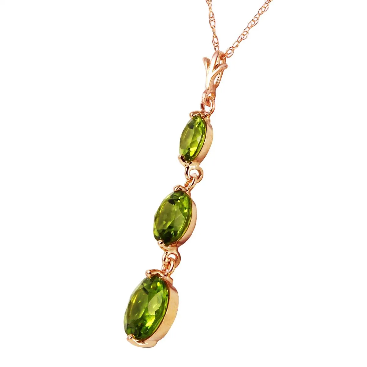 3.6 Carat 14K Solid Rose Gold Necklace Natural Peridot