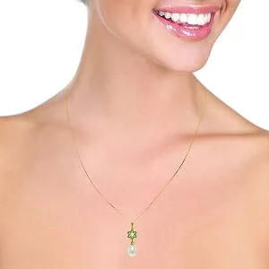 4.53 Carat 14K Solid Yellow Gold Necklace Natural Pearl, Peridot Diamond