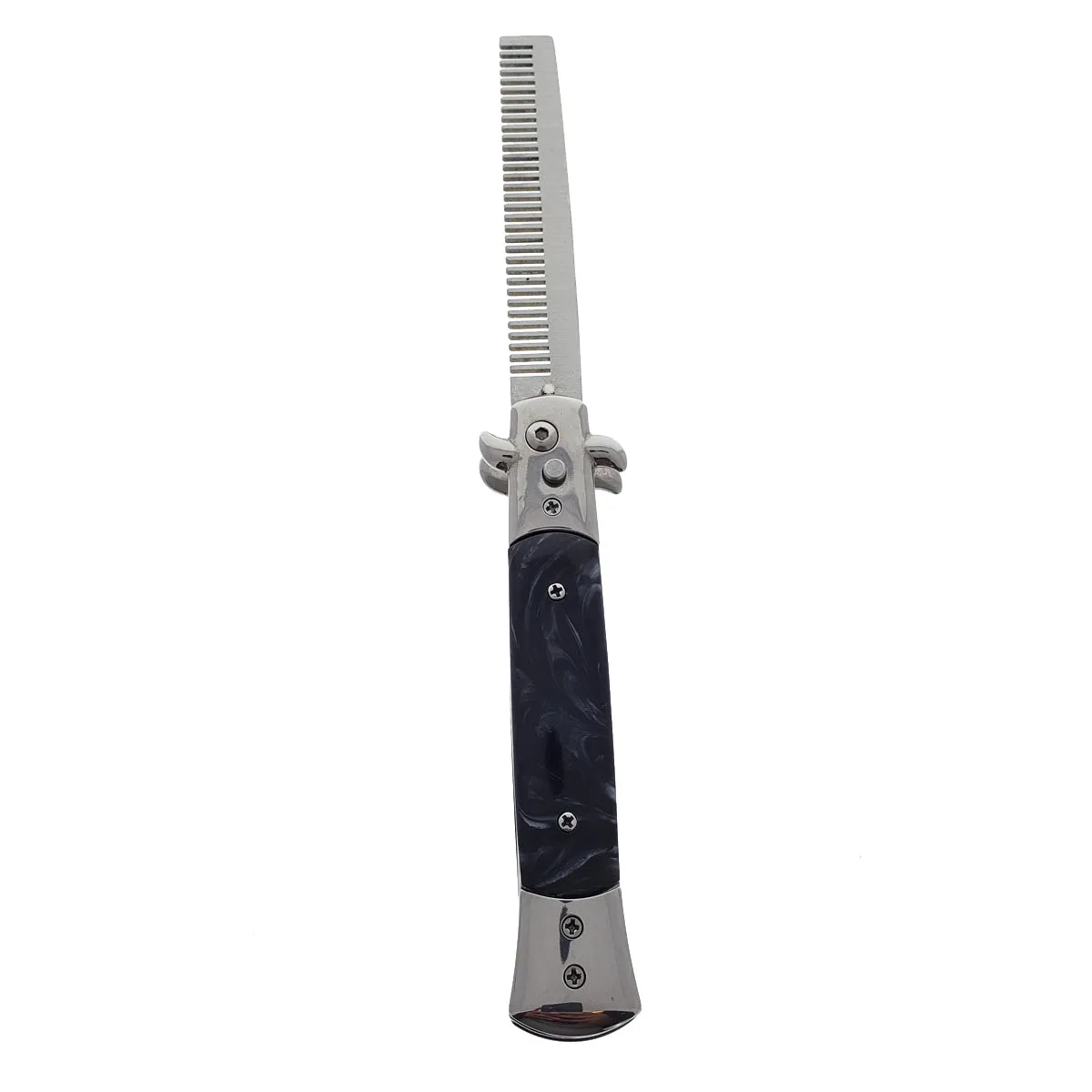 9 1/2" Button Press Blade Comb Faux Black Marble