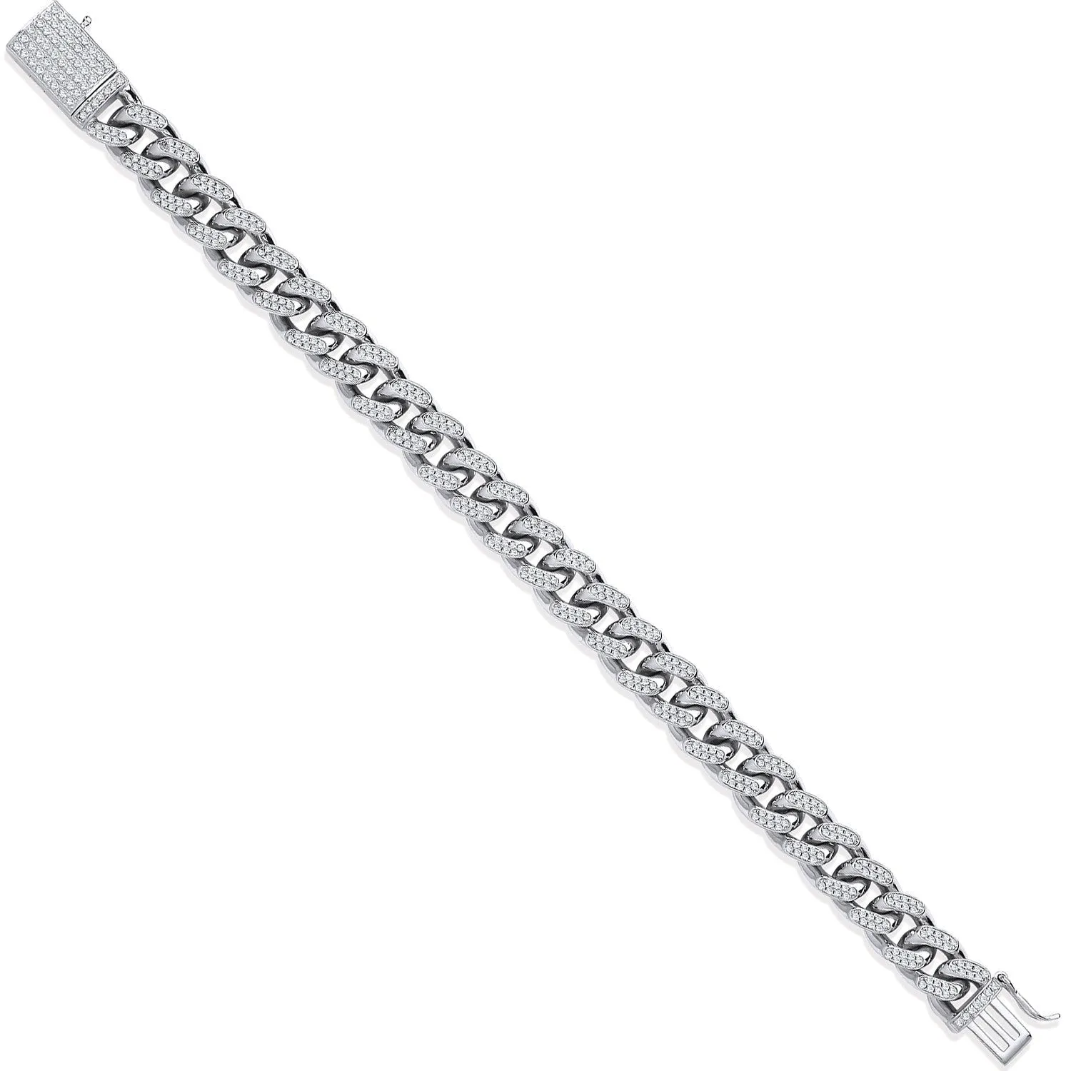 925 Sterling Silver 8mm 8 Inch CZ Solid Cuban Curb Bracelet 41.0g