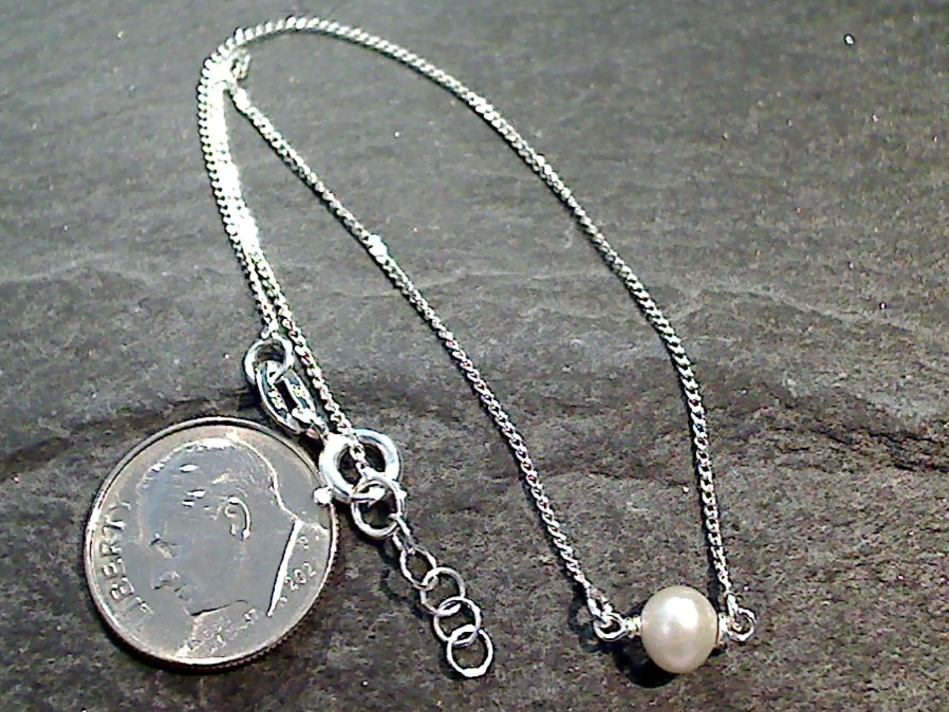 9.5" - 10" Sterling Silver Anklet With Pearl Bead