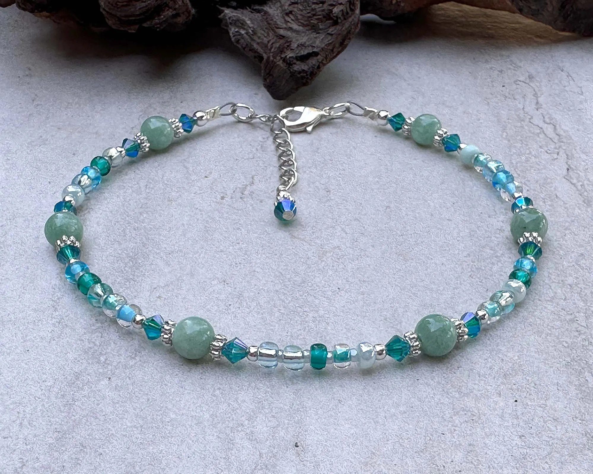 9.5" Blue Lagoon Jade Gemstone Beaded Anklet