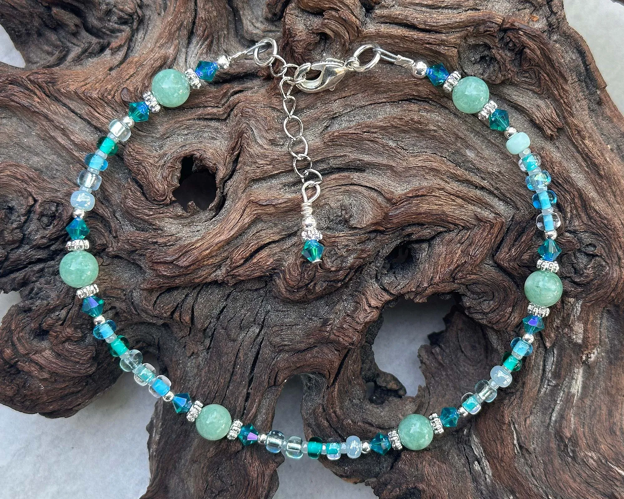 9.5" Blue Lagoon Jade Gemstone Beaded Anklet