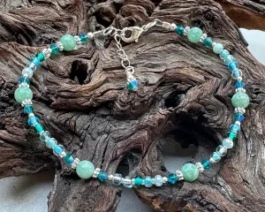 9.5" Blue Lagoon Jade Gemstone Beaded Anklet