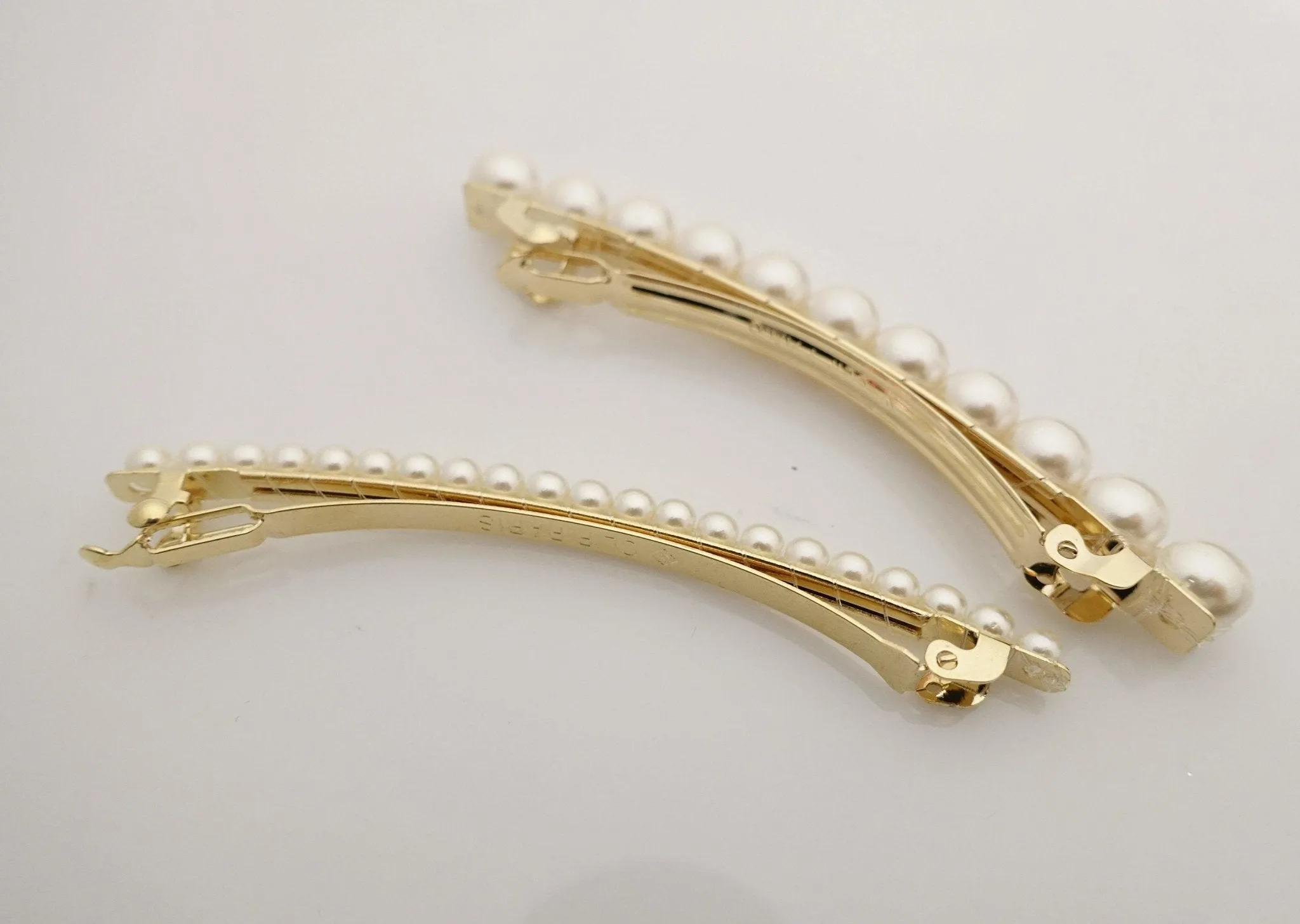 a set of 2 pearl decorated french barrette basic pearl hair clip woman hair accessory