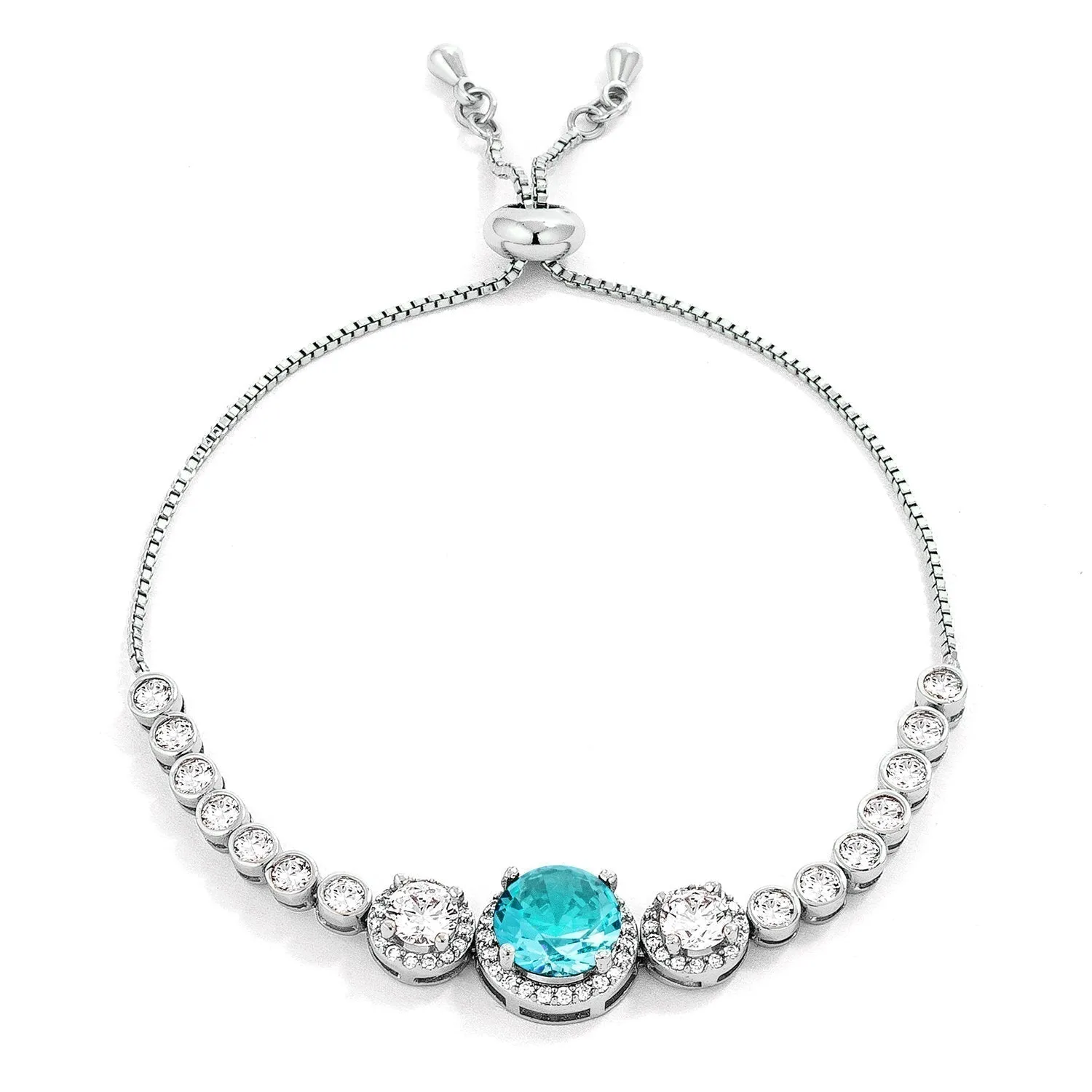 Abigail Aqua Blue Graduated CZ Bolo Slider Bracelet