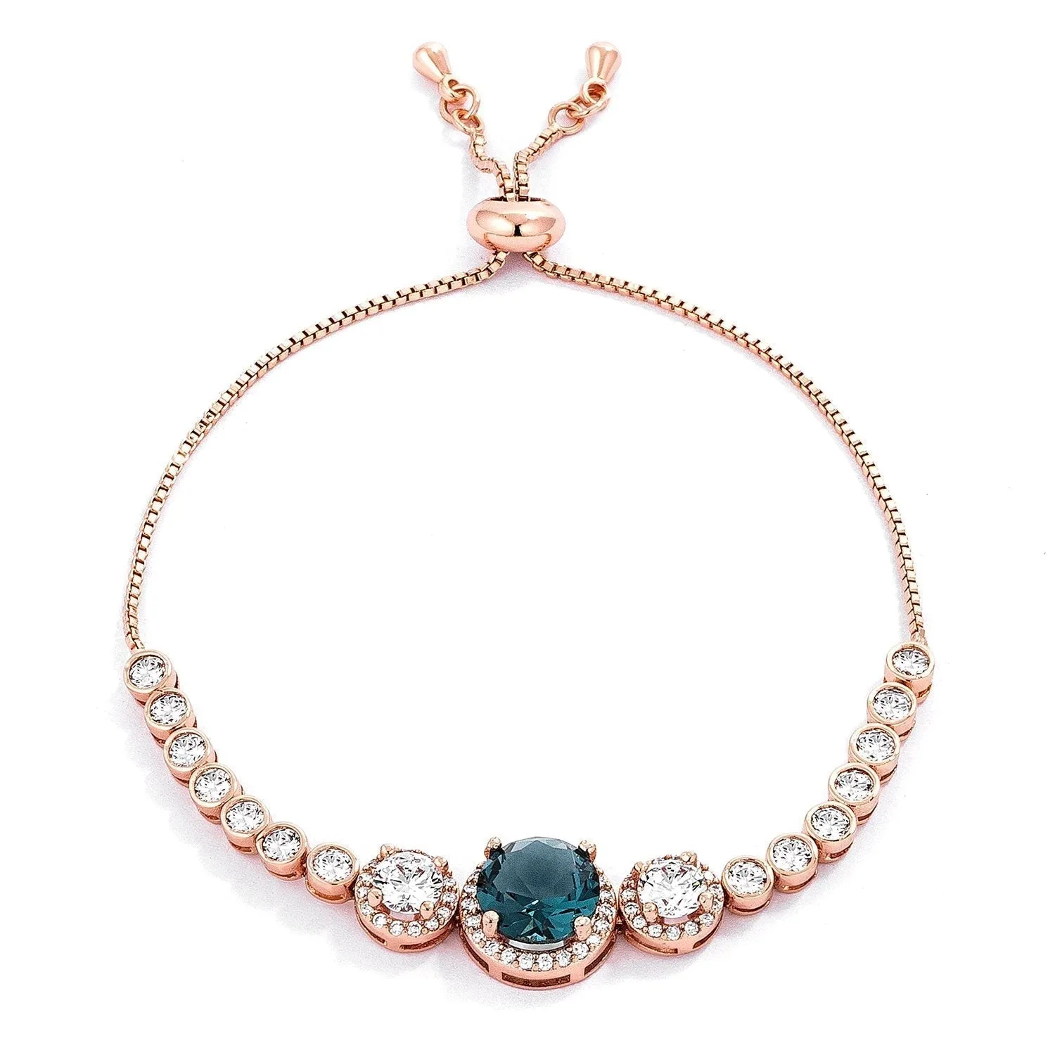 Abigail Aqua Blue Graduated CZ Bolo Slider Bracelet