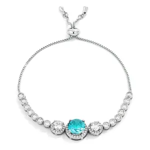 Abigail Aqua Blue Graduated CZ Bolo Slider Bracelet