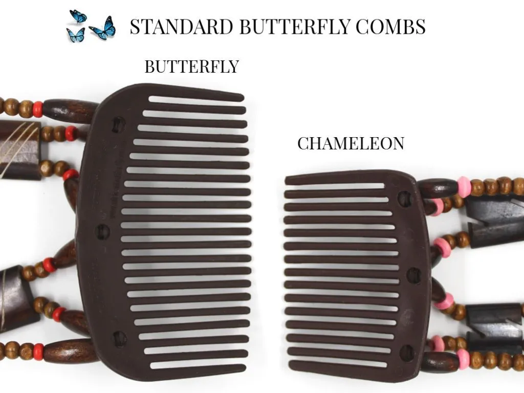 African Butterfly Thick Hair Comb - Beada Tube Brown 38