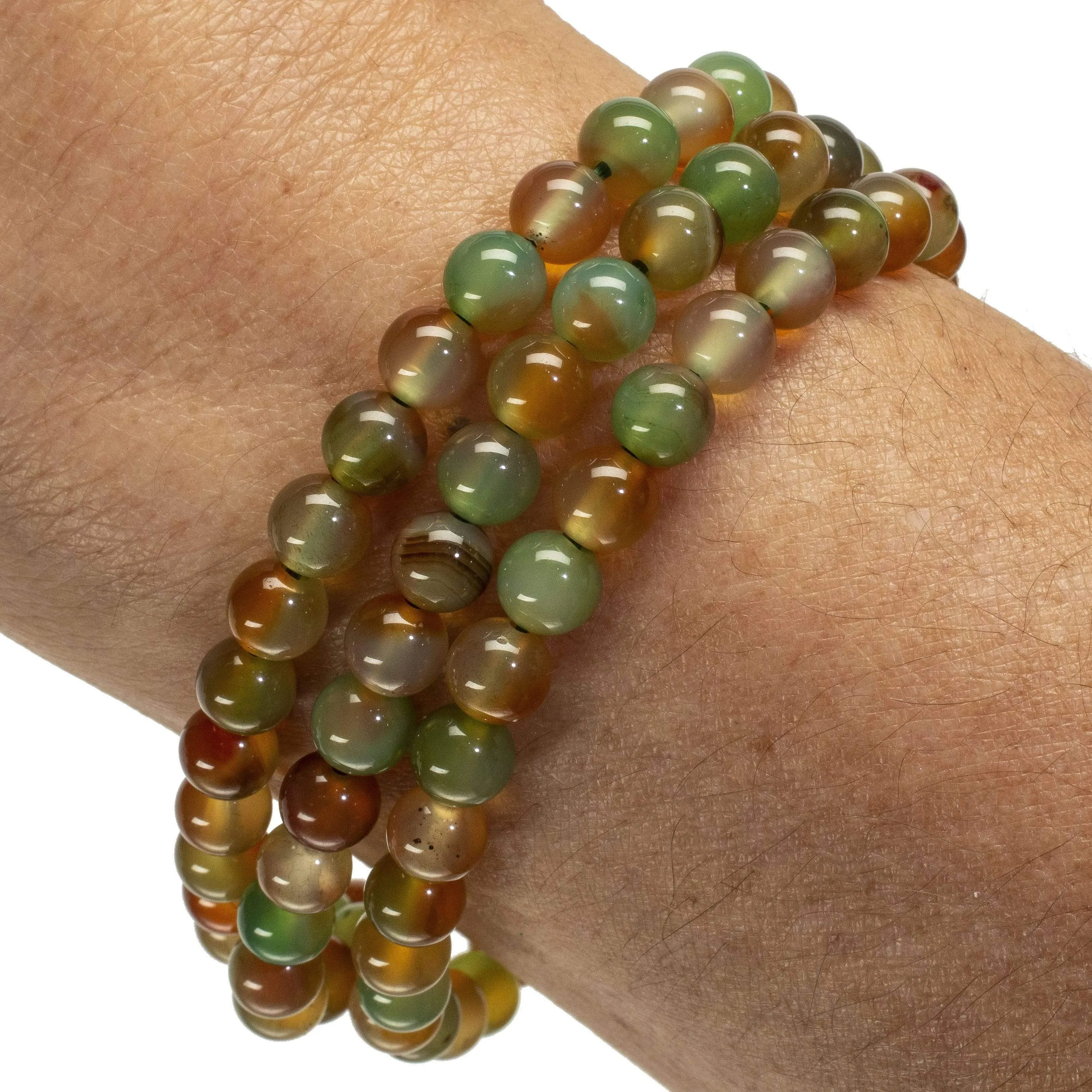 Agate Gemstone Bead Triple Wrap Elastic Gemstone Bracelet