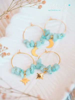 Amazonite hoop earrings  with moon or star charm