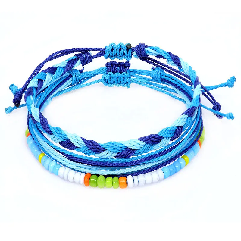 American West Coast Style Ins Style Shell Wax Line Hand Weaving Bracelet Three-Piece Set