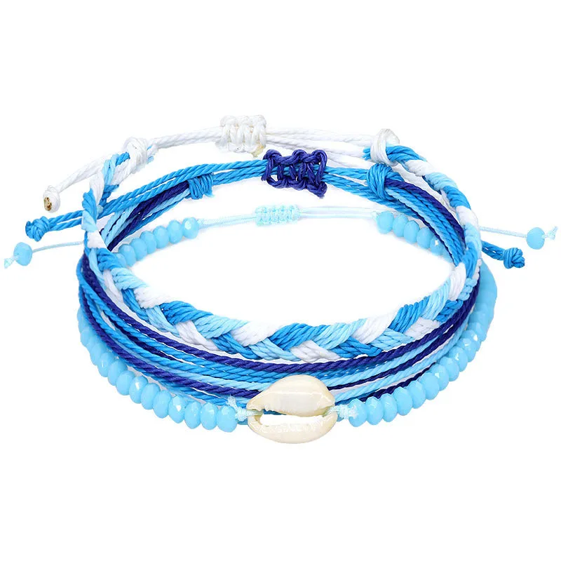 American West Coast Style Ins Style Shell Wax Line Hand Weaving Bracelet Three-Piece Set