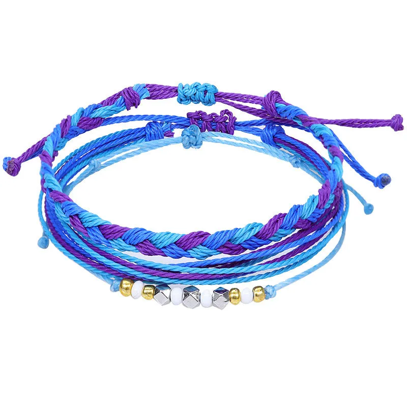 American West Coast Style Ins Style Shell Wax Line Hand Weaving Bracelet Three-Piece Set