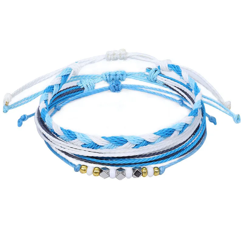 American West Coast Style Ins Style Shell Wax Line Hand Weaving Bracelet Three-Piece Set