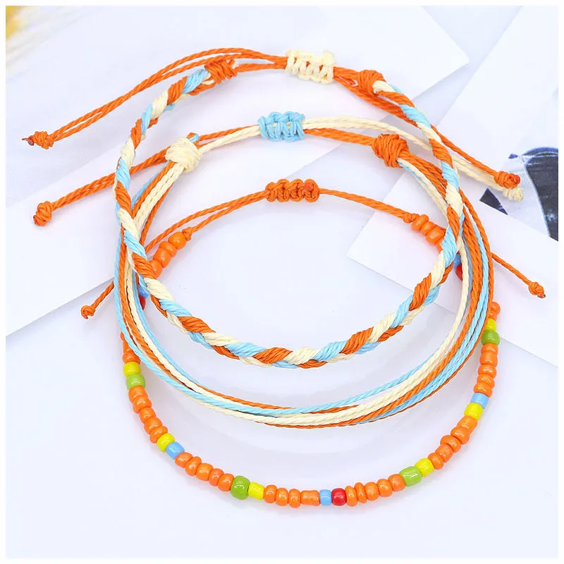 American West Coast Style Ins Style Shell Wax Line Hand Weaving Bracelet Three-Piece Set