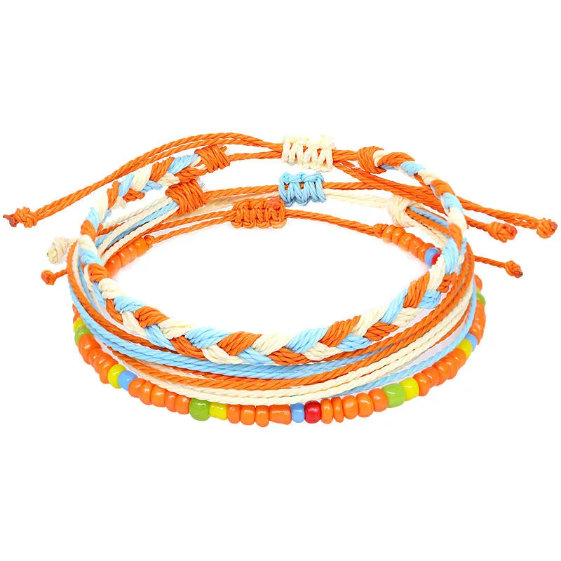 American West Coast Style Ins Style Shell Wax Line Hand Weaving Bracelet Three-Piece Set