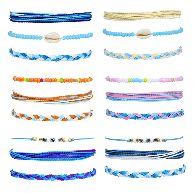 American West Coast Style Ins Style Shell Wax Line Hand Weaving Bracelet Three-Piece Set