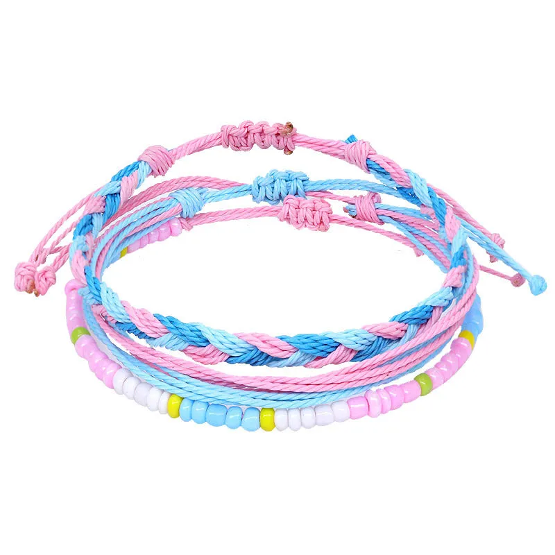 American West Coast Style Ins Style Shell Wax Line Hand Weaving Bracelet Three-Piece Set