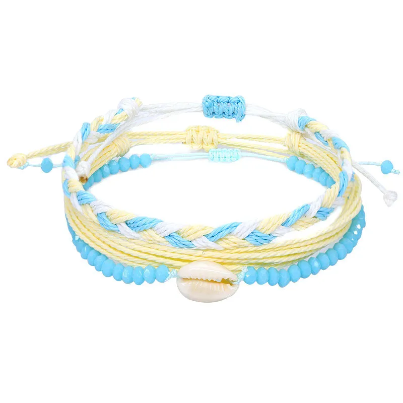 American West Coast Style Ins Style Shell Wax Line Hand Weaving Bracelet Three-Piece Set