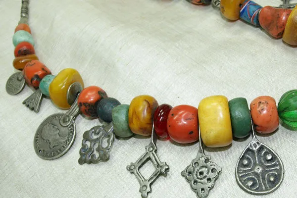 Antique Berber Necklace Of Mixed Beads and Pendants