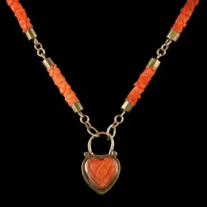 Antique Georgian Coral Necklace 18Ct Gold Heart Locket Circa 1780