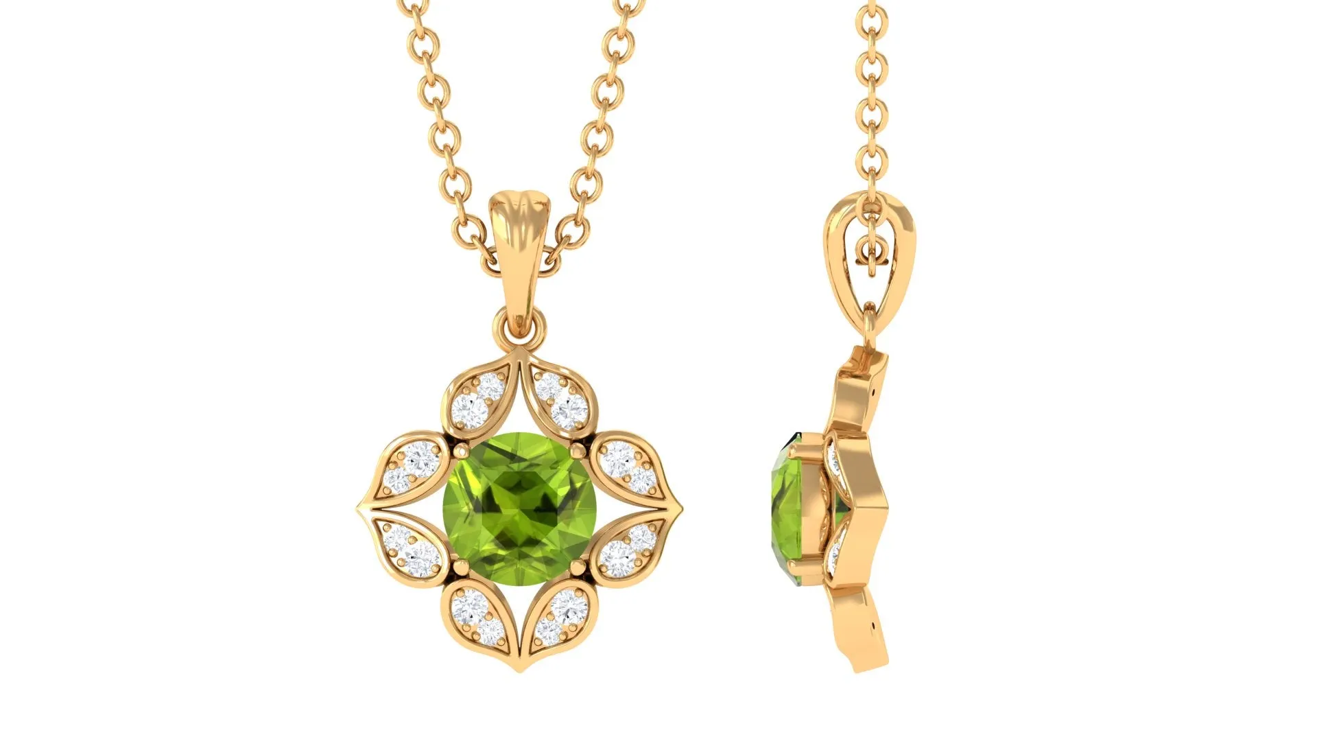 Antique Style Natural Peridot Bridal Pendant with Diamond