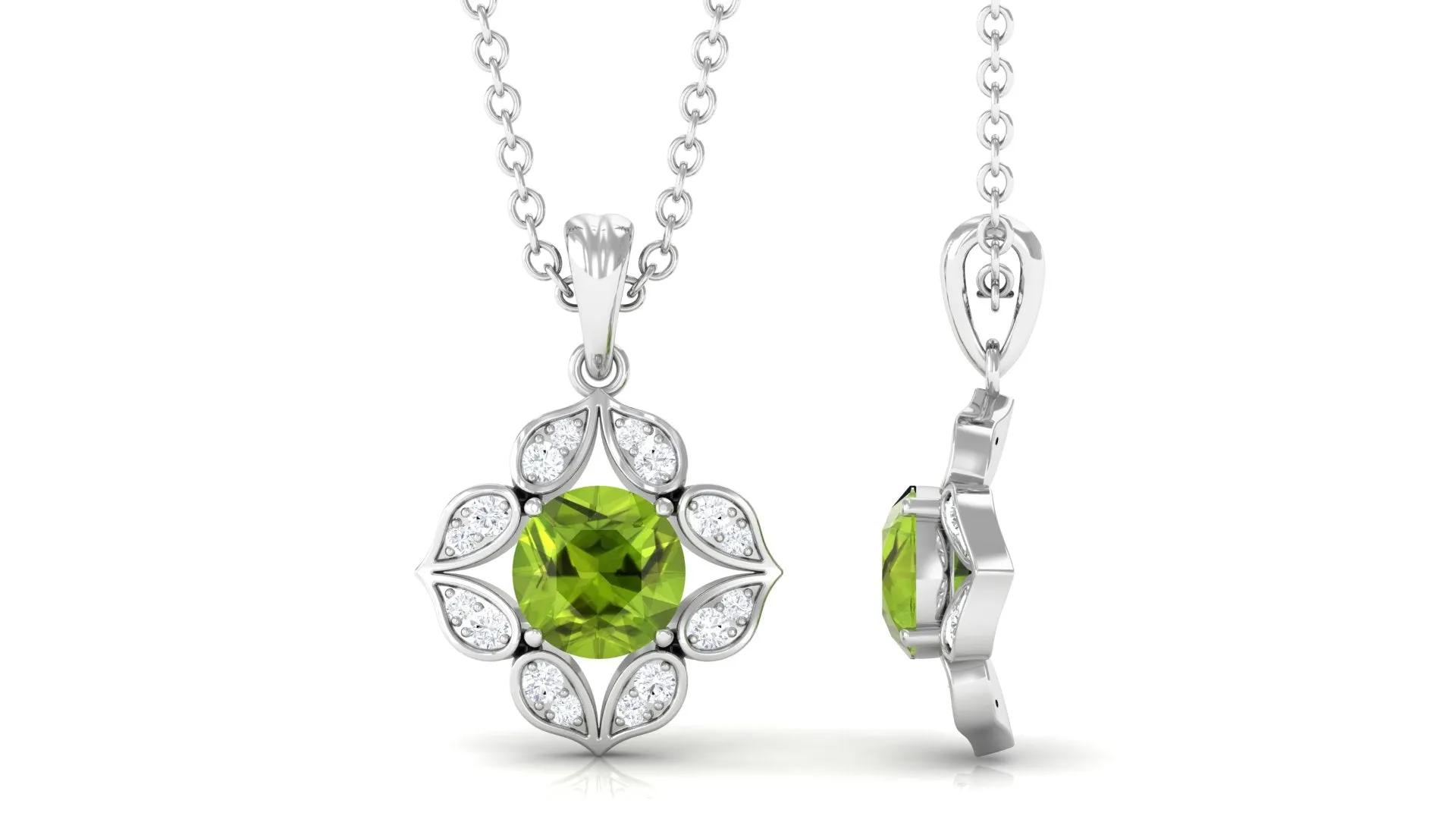 Antique Style Natural Peridot Bridal Pendant with Diamond