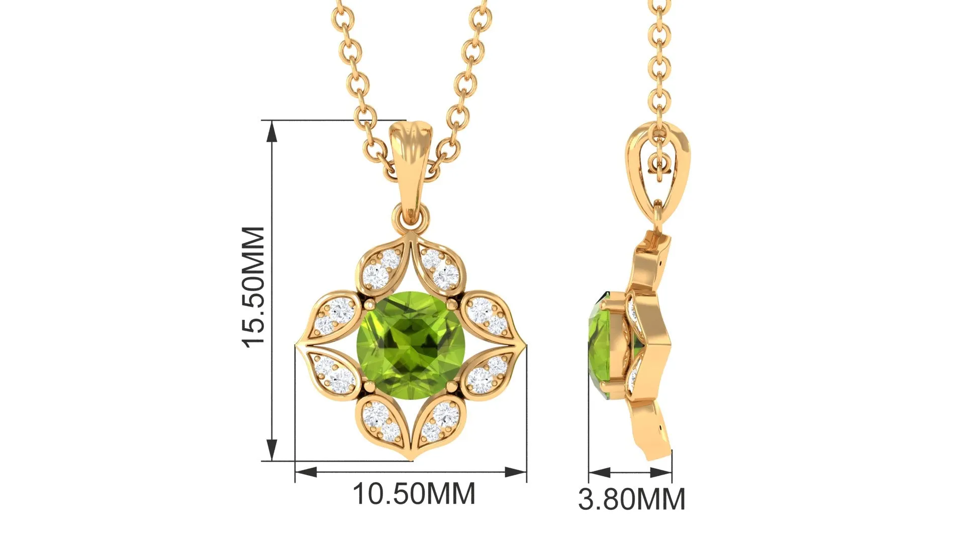 Antique Style Natural Peridot Bridal Pendant with Diamond