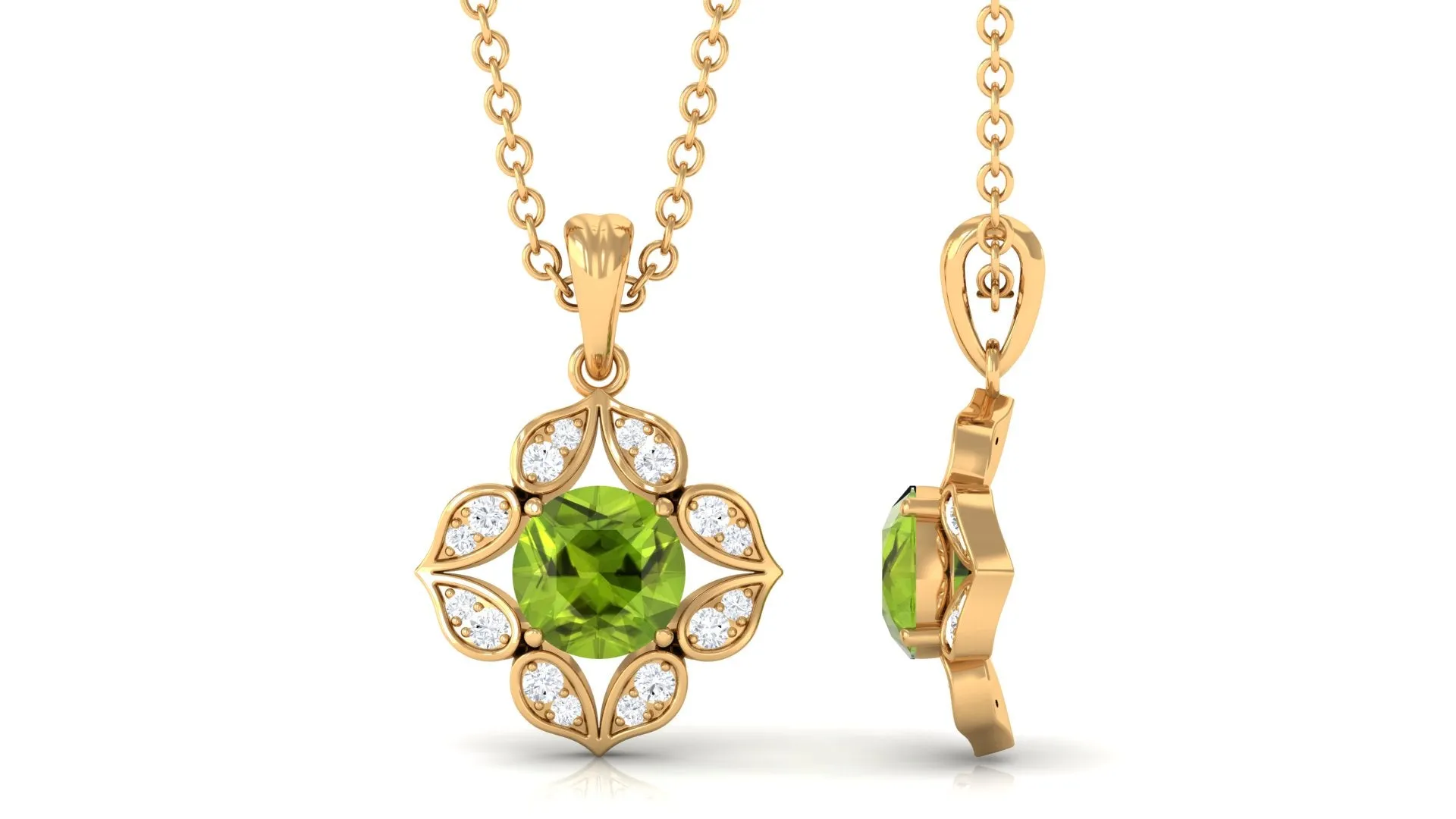 Antique Style Natural Peridot Bridal Pendant with Diamond