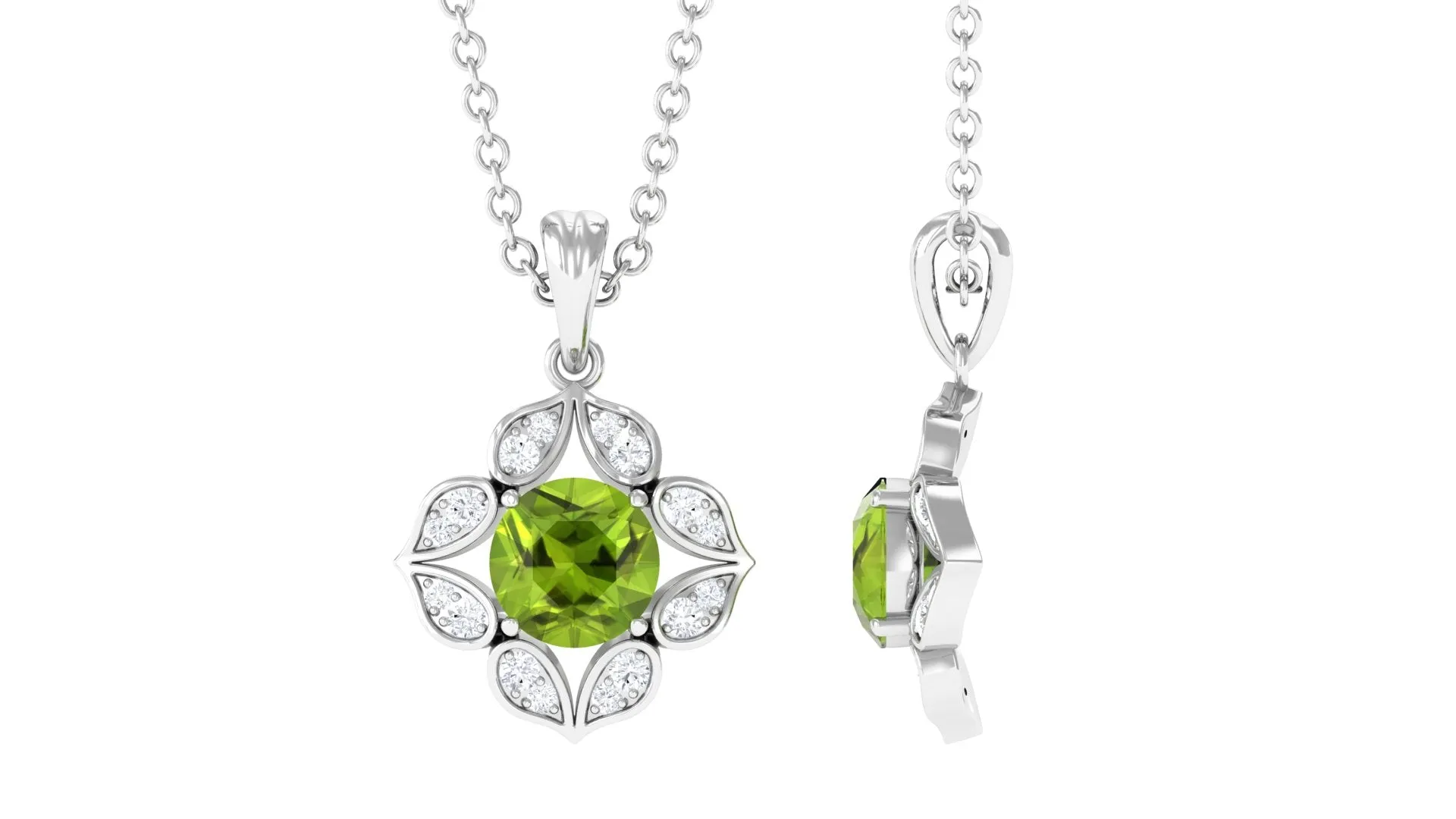 Antique Style Natural Peridot Bridal Pendant with Diamond