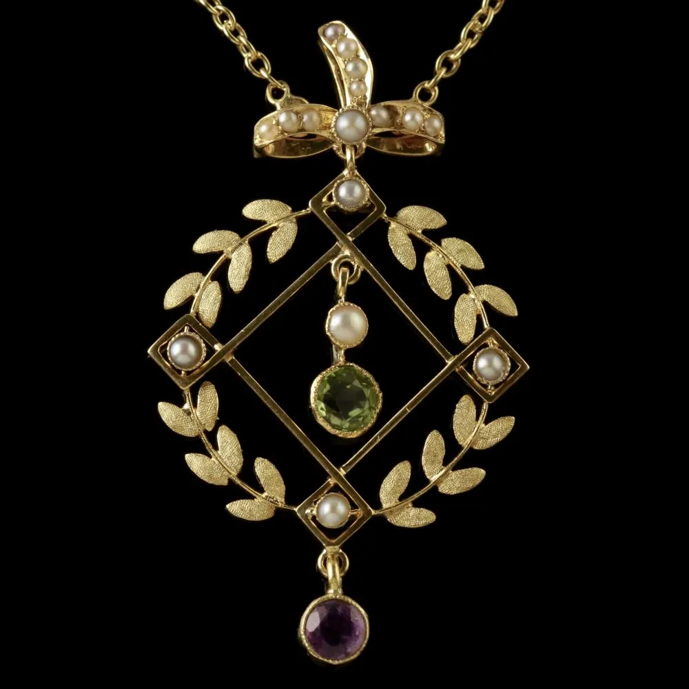 Antique Victorian Suffragette Necklace 15Ct Gold Pendant Circa 1900